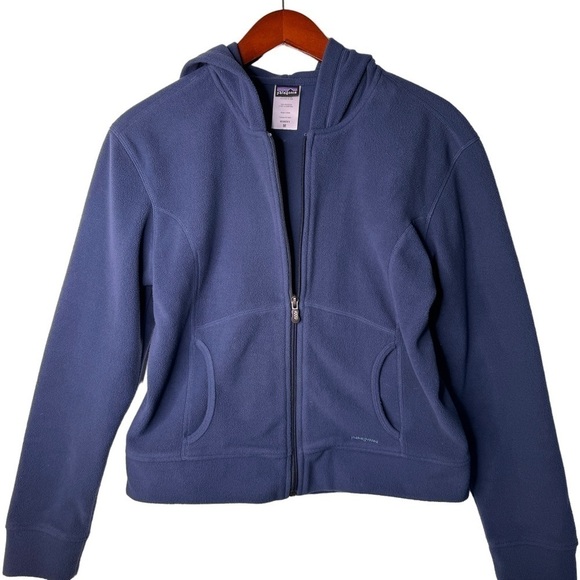 PATAGONIA Hooded Zip Front Fleece Jacket Size Medium in Dusty Blue - Picture 10 of 12